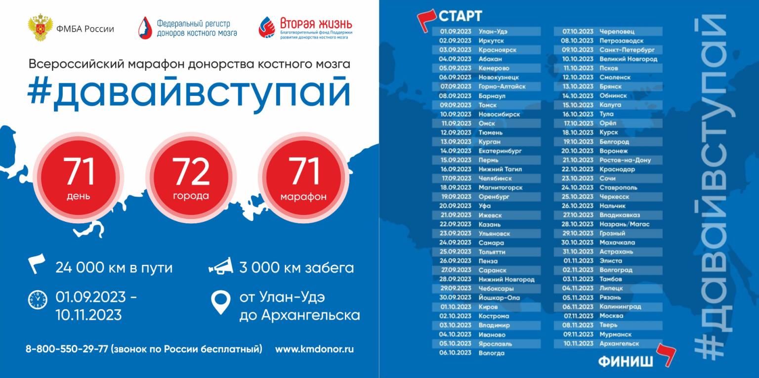 В Улан-Удэ пройдет Всероссийский марафон донорства костного мозга #ДавайВступай  в поддержку развития Федерального регистра доноров костного мозга